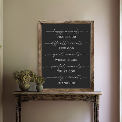 Happy Moments Praise God Christian Wall Art 11X14 / Walnut Frame Black Sign Wood Framed Sign