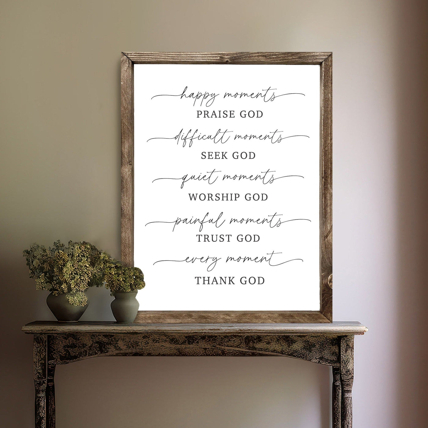 Happy Moments Praise God Christian Wall Art 11X14 / Walnut Frame White Sign Wood Framed Sign