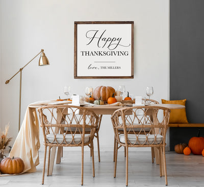 Personalized Happy Thanksgiving Wood Framed Sign - Mulberry Market Designs