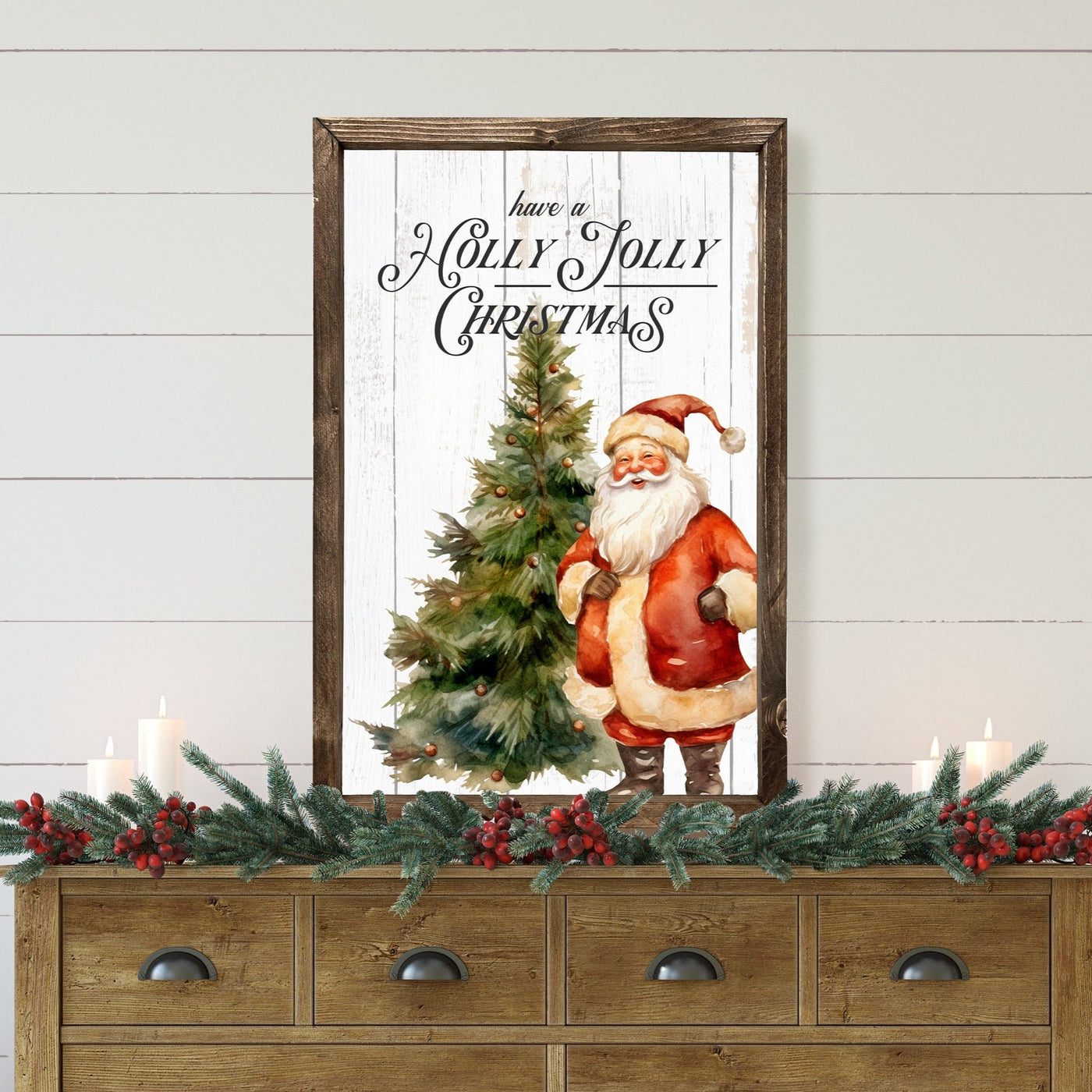 Have A Holly Jolly Christmas Santa Sign Wood Framed Sign