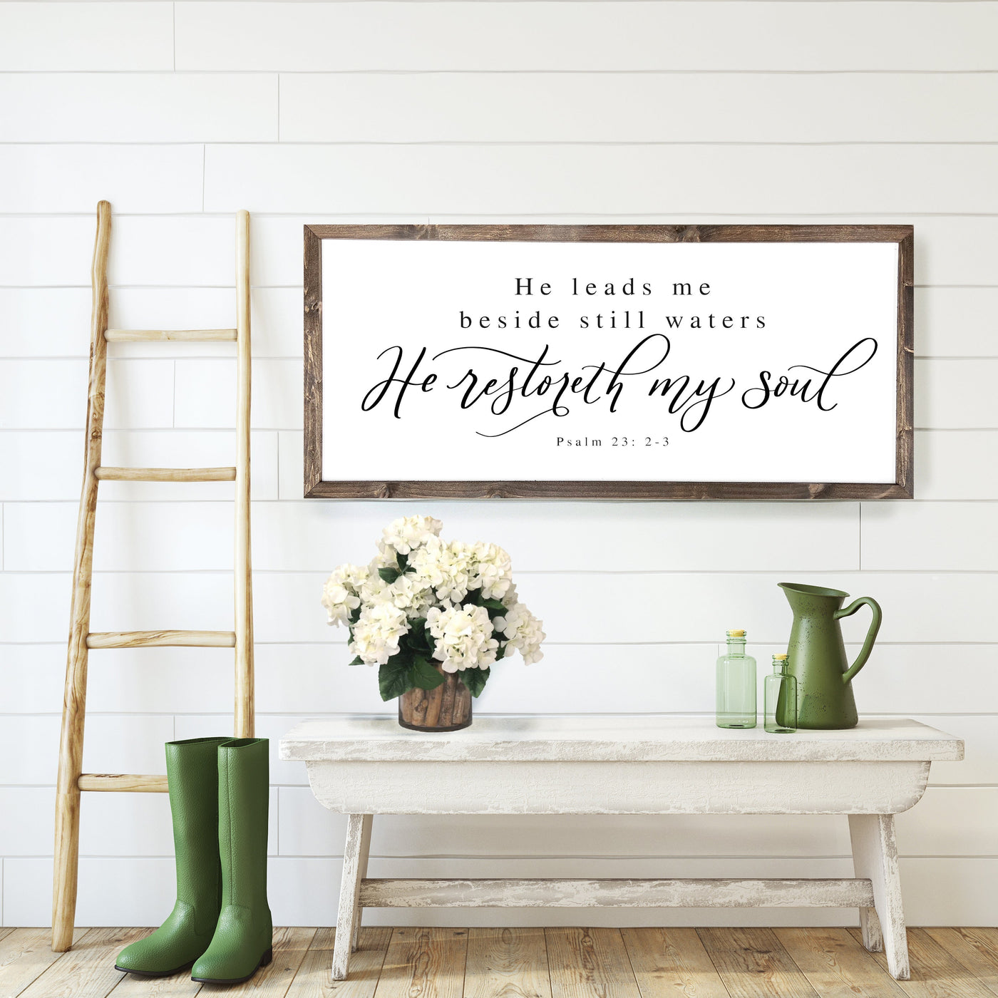 He Leads Me Beside Still Waters Christian Wall Art - Mulberry Market Designs