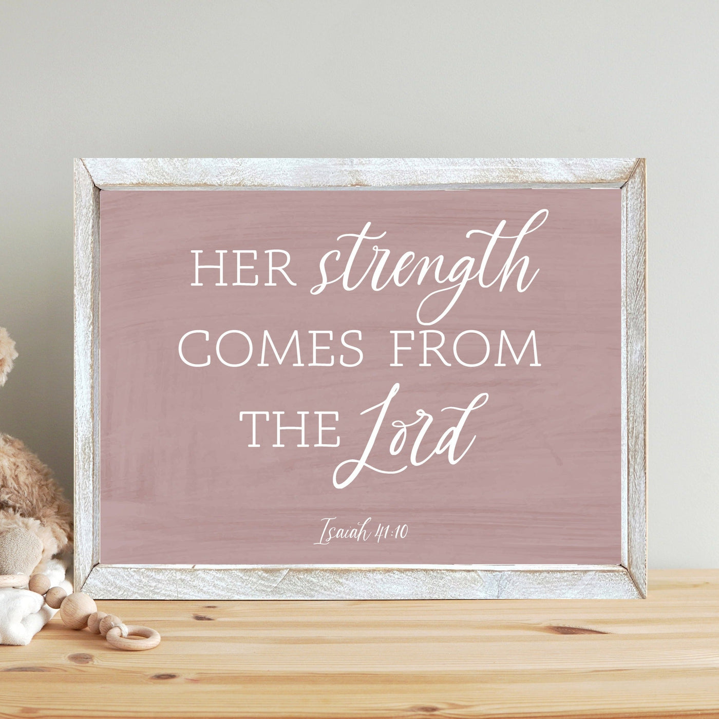 Her Strength Comes From The Lord Pink Nursery Sign - Mulberry Market Designs