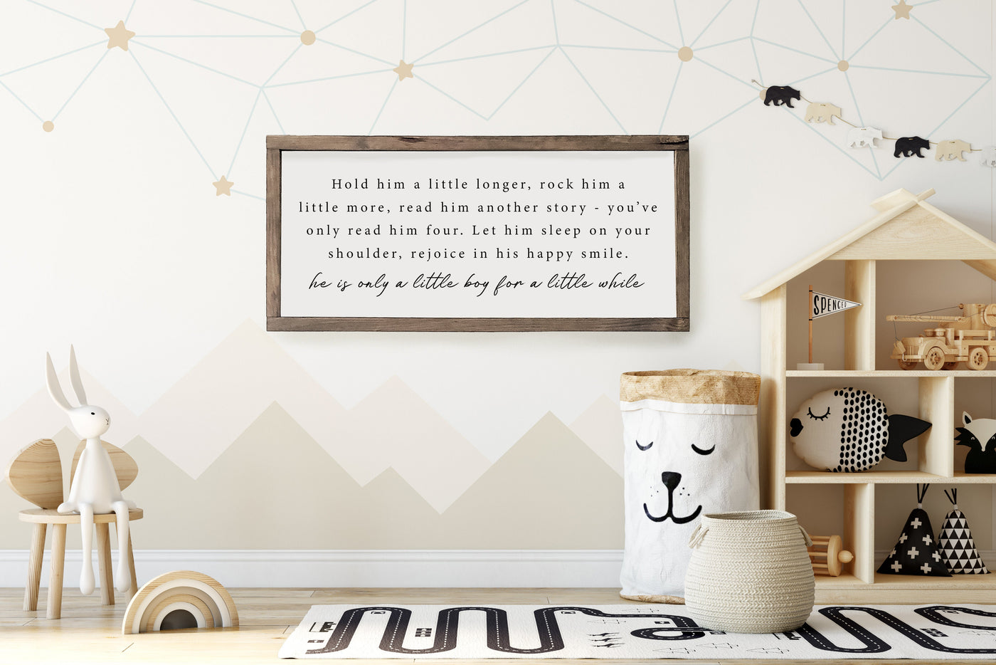 Hold Him A Little Longer | Boy Nursery Sign - Mulberry Market Designs