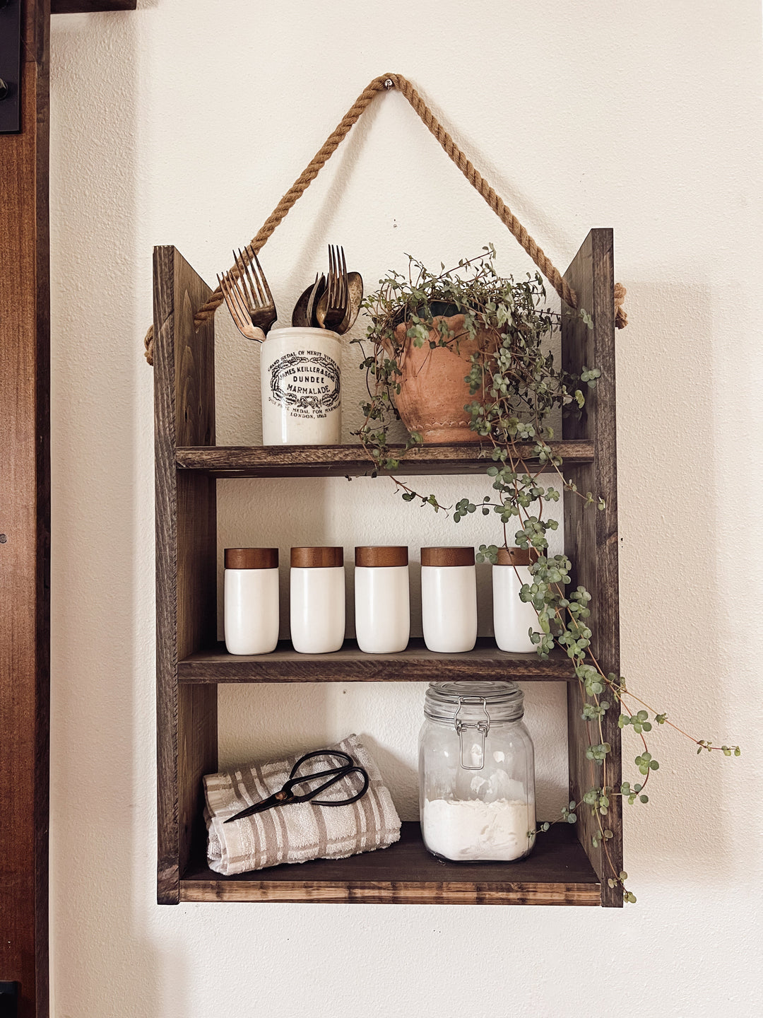 On sale Rustic Ladder Shelf- Rustic Wood and Rope Ladder Shelf, Bathroom Organizer, Entryway Shelf