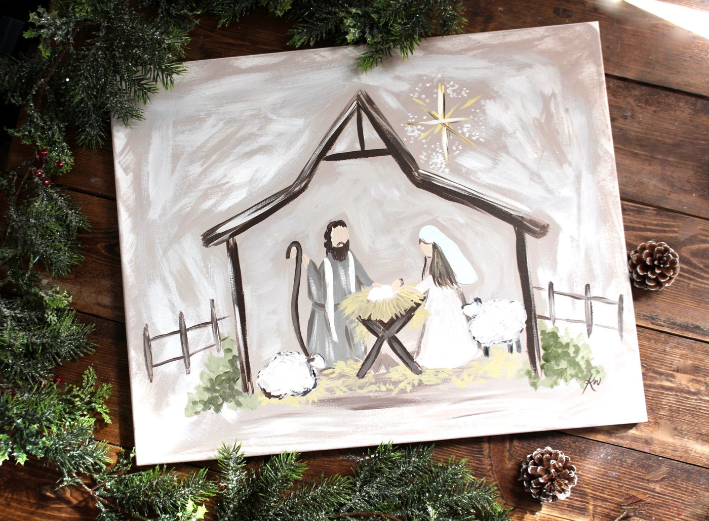 Nativity Christmas Painting, | Wood Framed Sign - Mulberry Market Designs