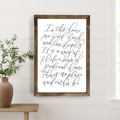 In This Home We Work Hard | Family Manifesto Sign - Mulberry Market Designs