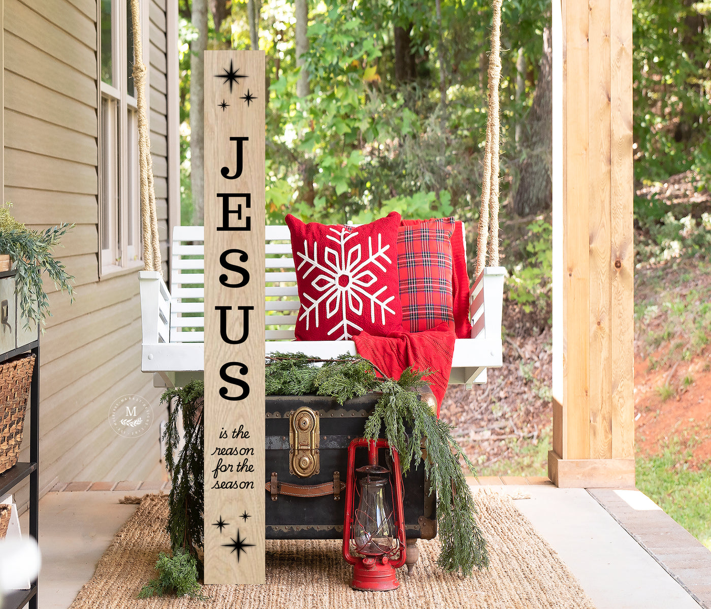 Jesus Is the Reason for the Season Leaning Christmas Porch Sign - Mulberry Market Designs