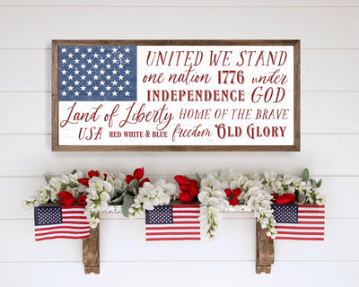 United We Stand Patriotic July 4Th Sign Wood Framed Sign