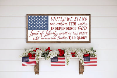 United We Stand Patriotic July 4Th Sign Wood Framed Sign