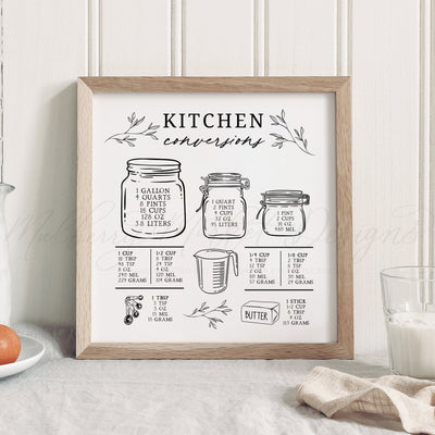 Kitchen Conversion Chart Wood Sign - Mulberry Market Designs