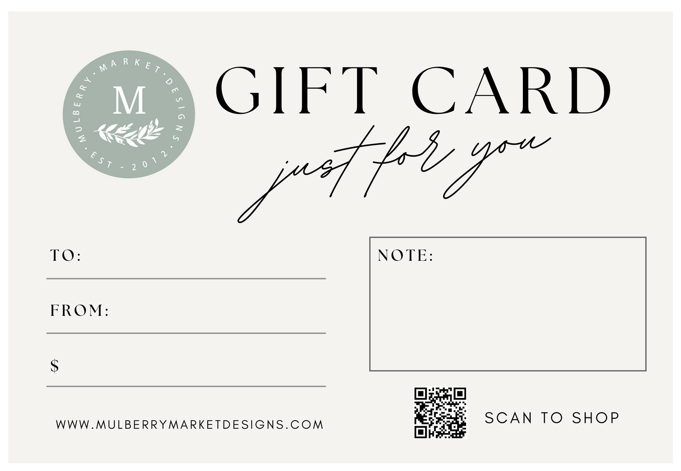 BLACK FRIDAY Gift Card - Mulberry Market Designs