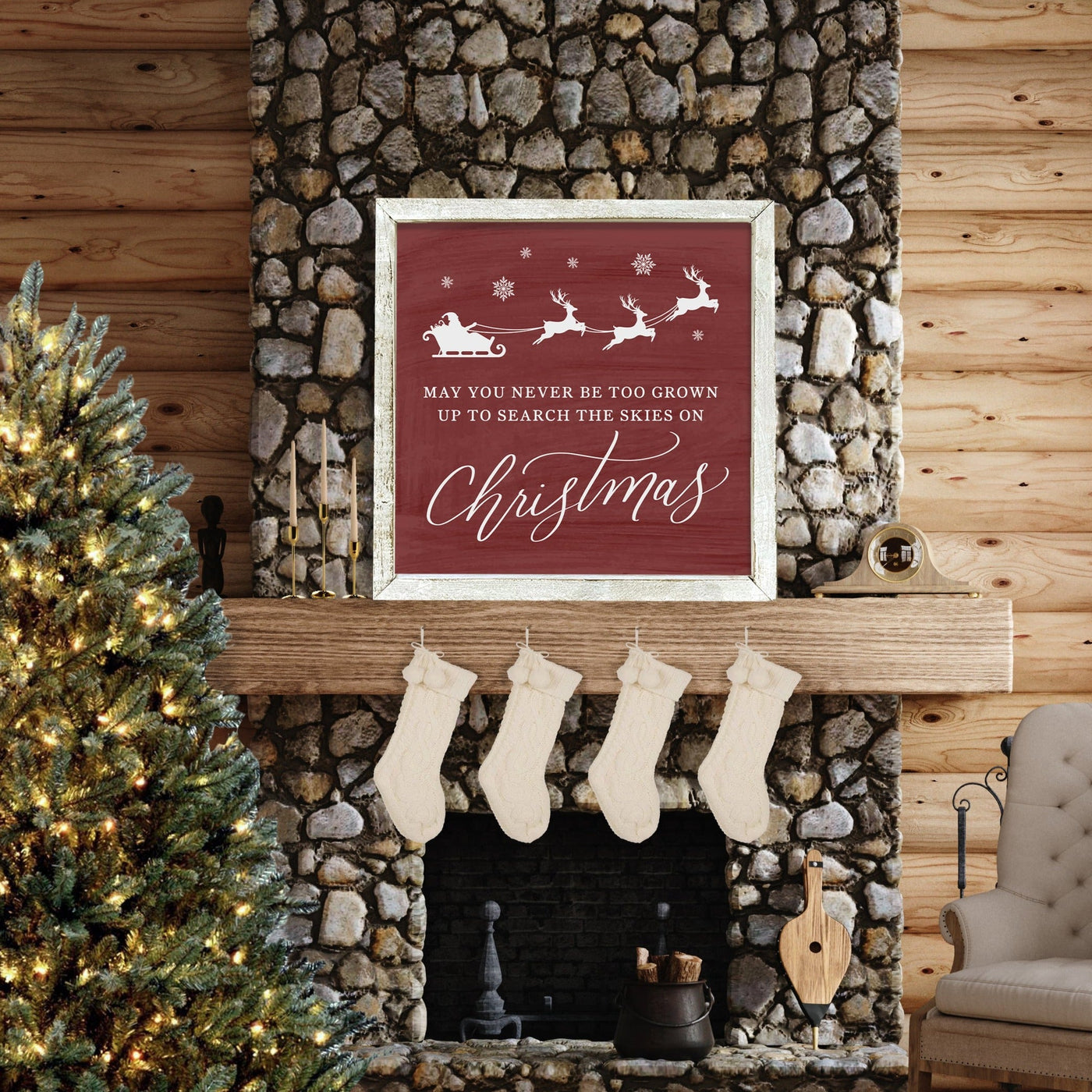 May You Never Be Too Grown Up To Search The Skies For Christmas Sign Wood Framed Sign