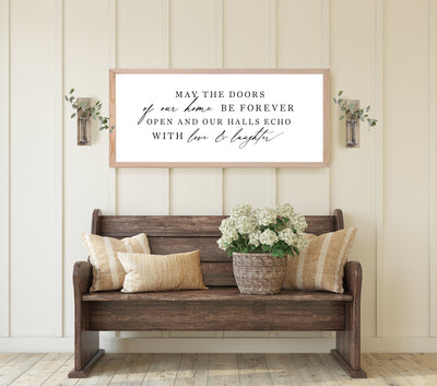 May The Doors of Our Home Be Forever Open Wood Sign - Mulberry Market Designs