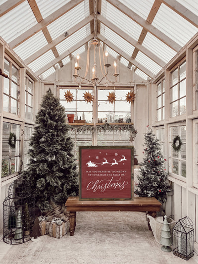 May You Never Be Too Grown Up To Search The Skies For Christmas Sign Wood Framed Sign