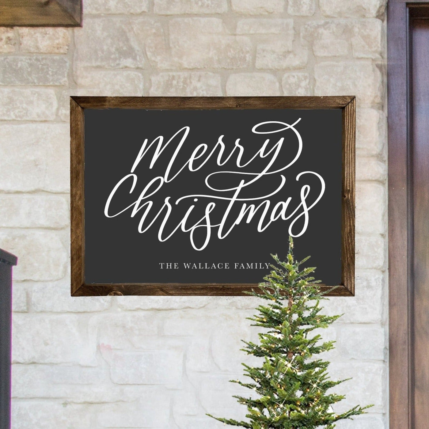 Personalized Merry Christmas Sign | Porch Entryway Wood Sign - Mulberry Market Designs