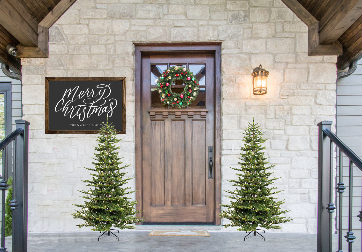 Personalized Merry Christmas Sign | Porch Entryway Wood Sign - Mulberry Market Designs