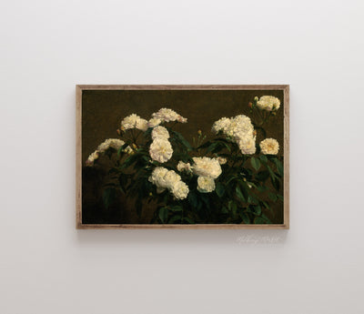 Moody White Roses Vintage Wall Art - Mulberry Market Designs