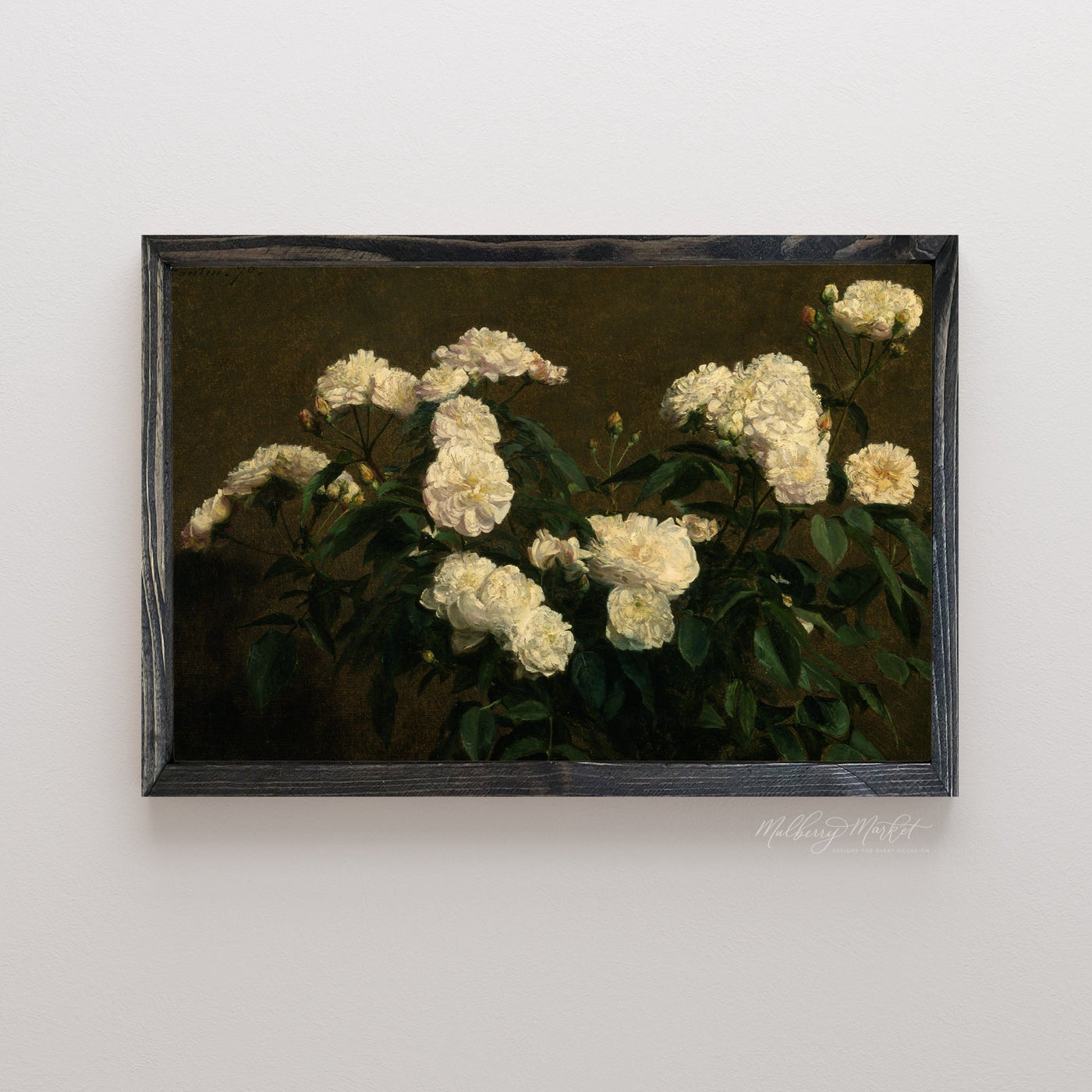 Moody White Roses Vintage Wall Art - Mulberry Market Designs