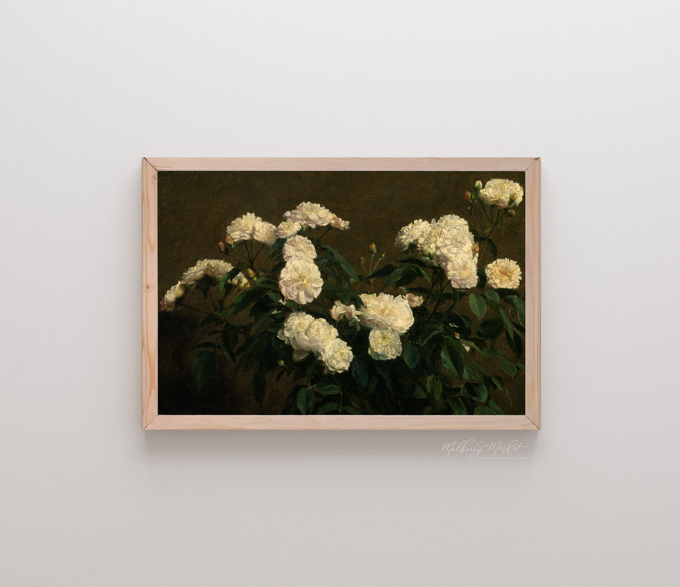 Moody White Roses Vintage Wall Art - Mulberry Market Designs