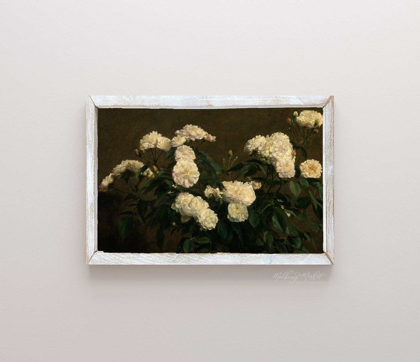 Moody White Roses Vintage Wall Art - Mulberry Market Designs