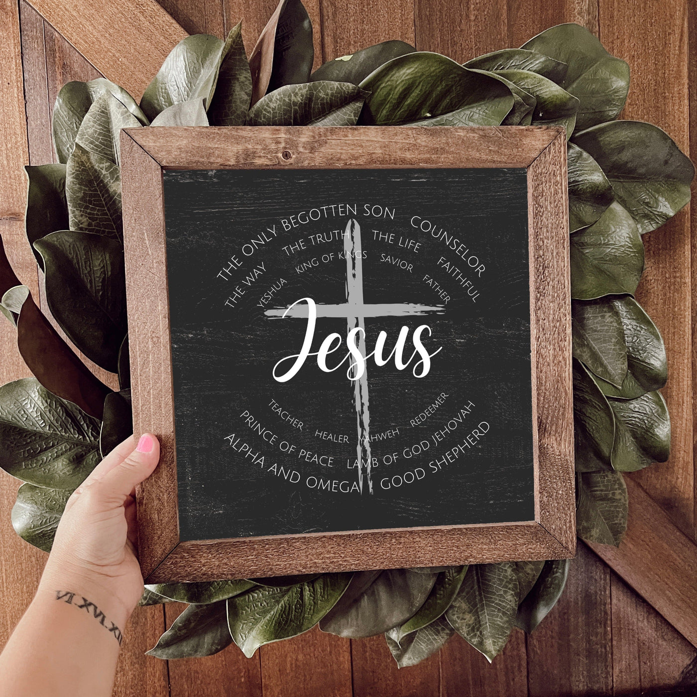 Names Of Jesus Christian Wall Art Wood Framed Sign