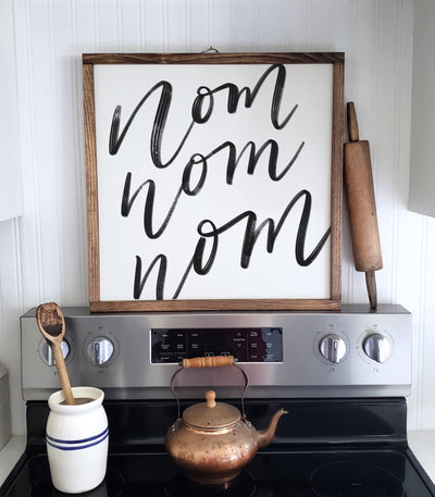 Nom Nom Nom Wood Framed Kitchen Sign - Mulberry Market Designs