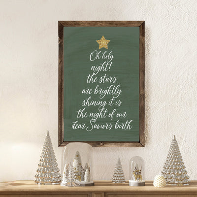 Oh Holy Night Christmas Tree Farmhouse Sign Wood Framed Sign