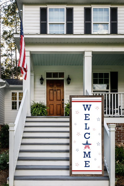 American Patriotic Welcome Sign | July 4th Porch Sign - Mulberry Market Designs