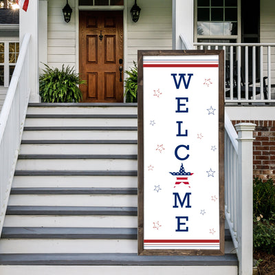 American Patriotic Welcome Sign | July 4th Porch Sign - Mulberry Market Designs