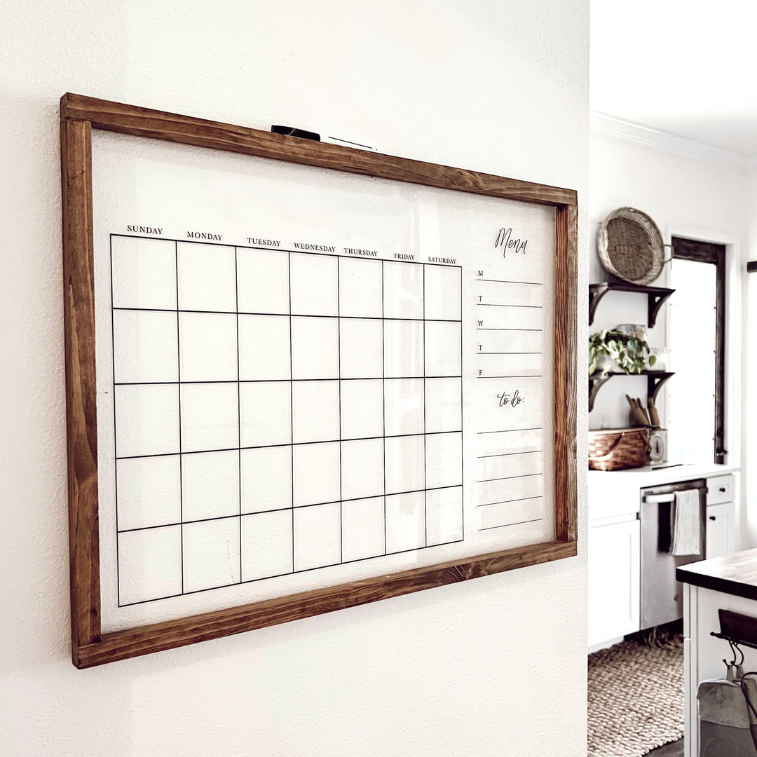 Dry on sale Erase Calendar with Floral engraved wood backing