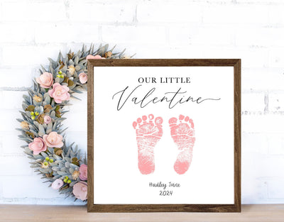 Personalized Footprint Handprint Our Little Valentine Sign