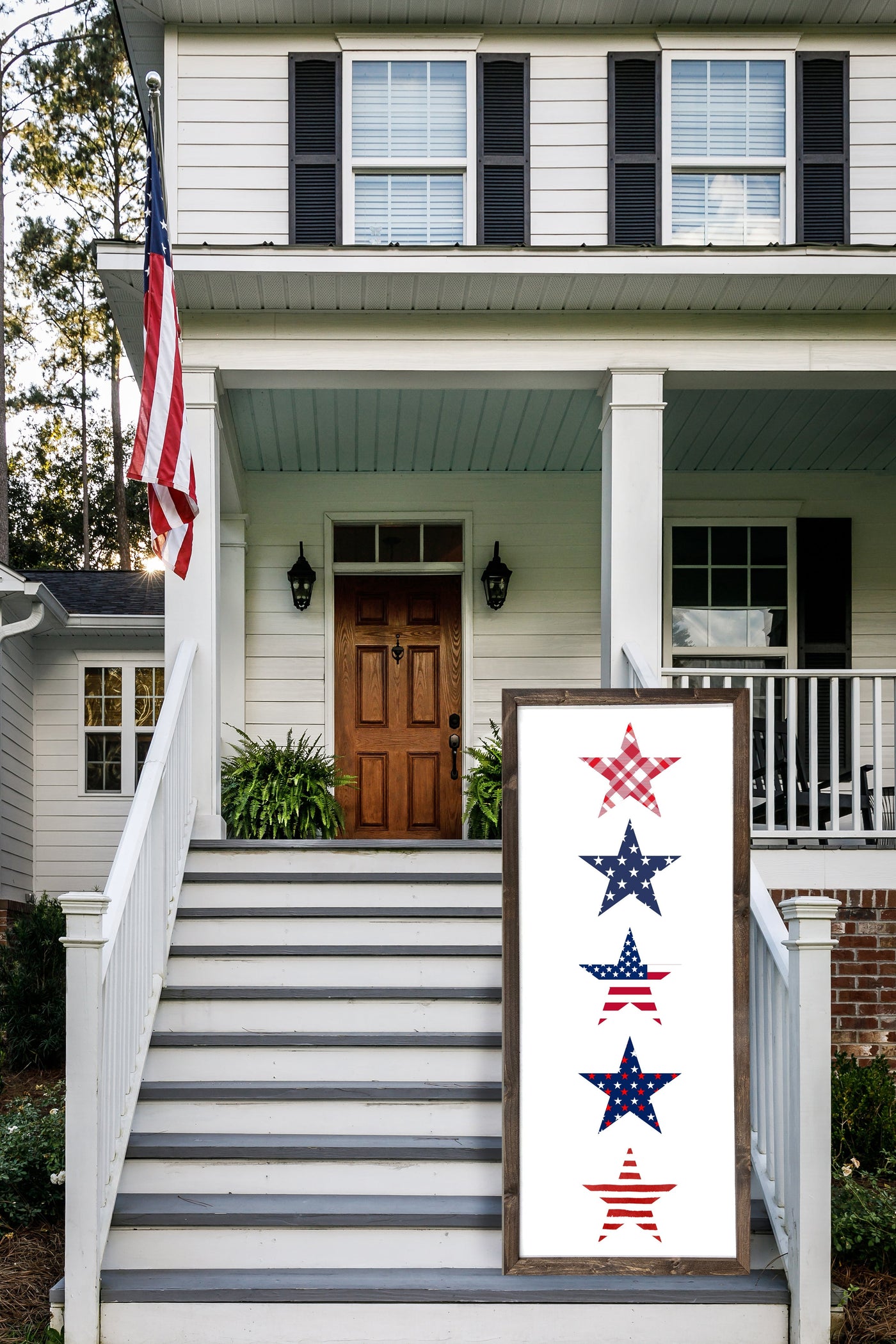 4th of July Stars and Stripes Sign | Wood Framed Sign - Mulberry Market Designs