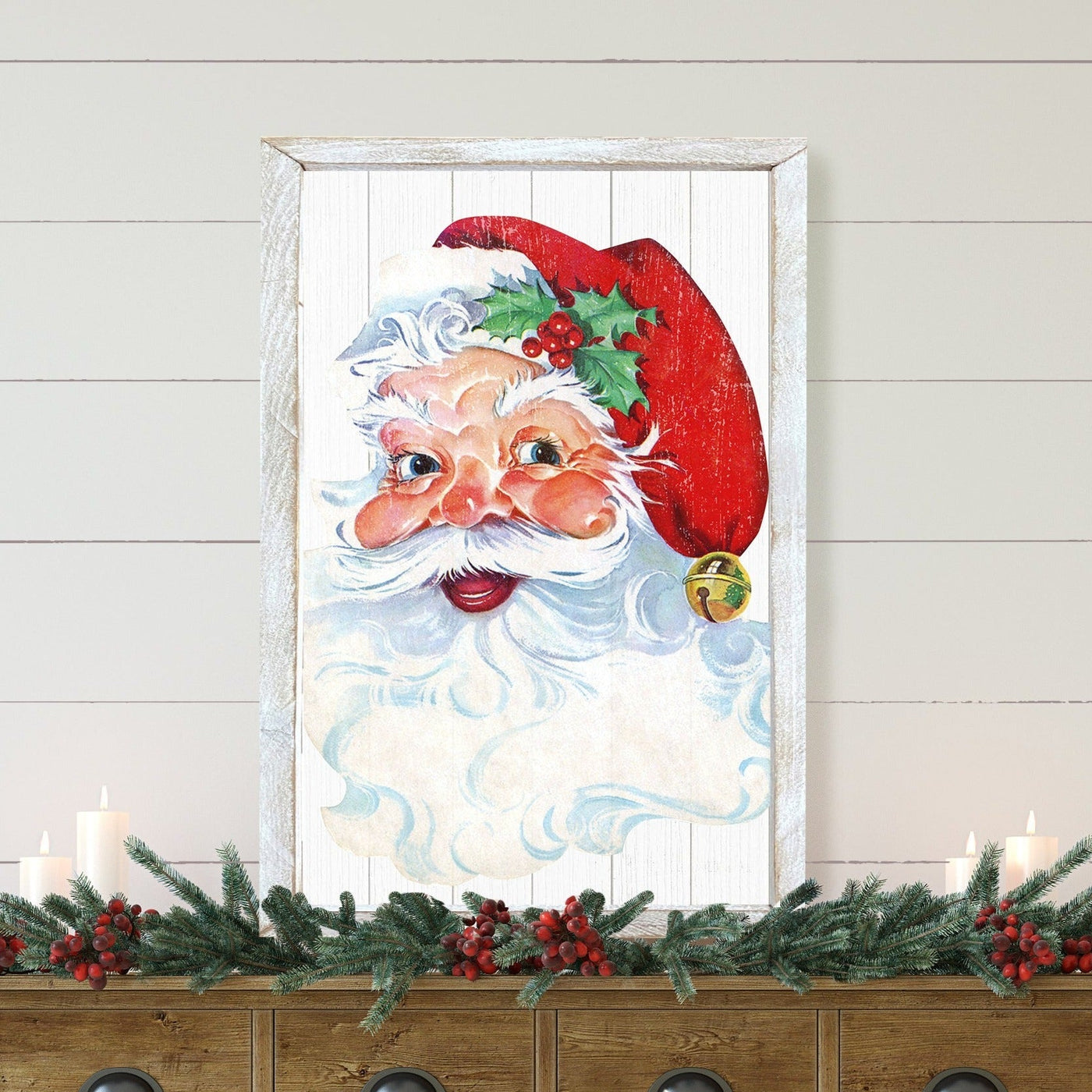 Retro Santa Wood Framed Sign - Mulberry Market Designs