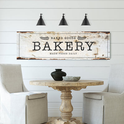 Antique Metal Bakery Sign 20X6 / White Wood Framed Sign