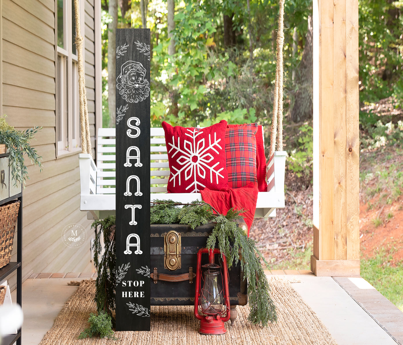 Santa Stop Here Leaning Christmas Porch Sign