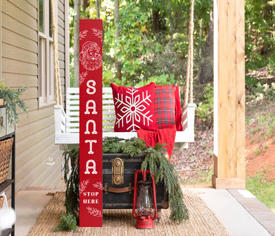 Santa Stop Here Leaning Christmas Porch Sign