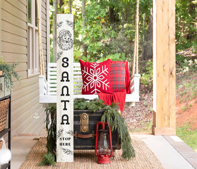 Santa Stop Here Leaning Christmas Porch Sign