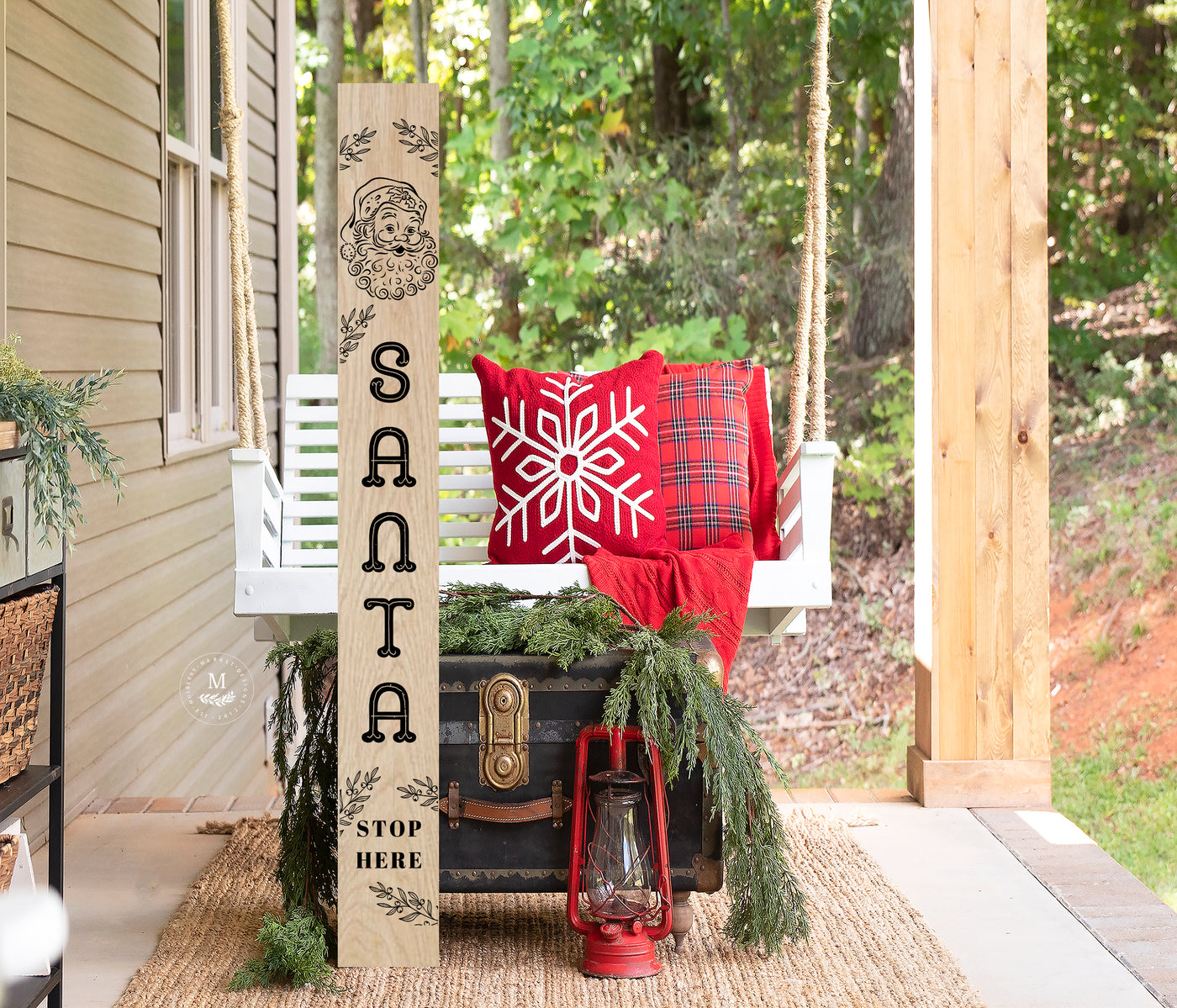 Santa Stop Here Leaning Christmas Porch Sign