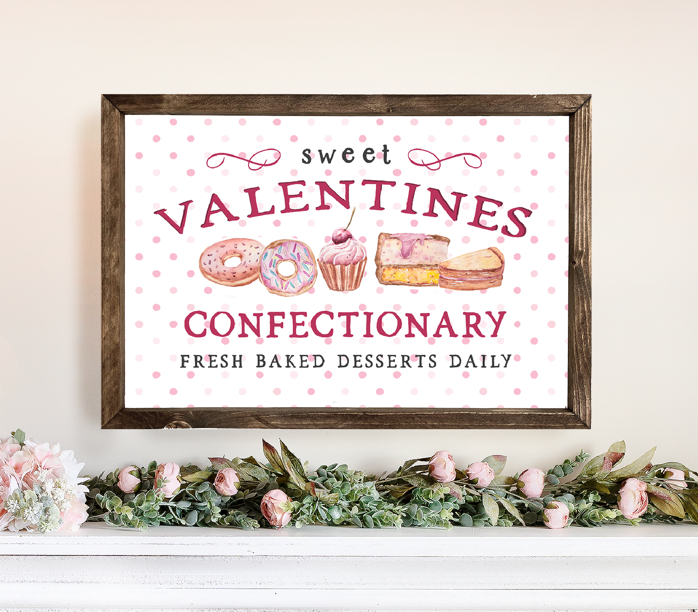 Sweet Valentines Confectionary Wall Art Wood Framed Sign