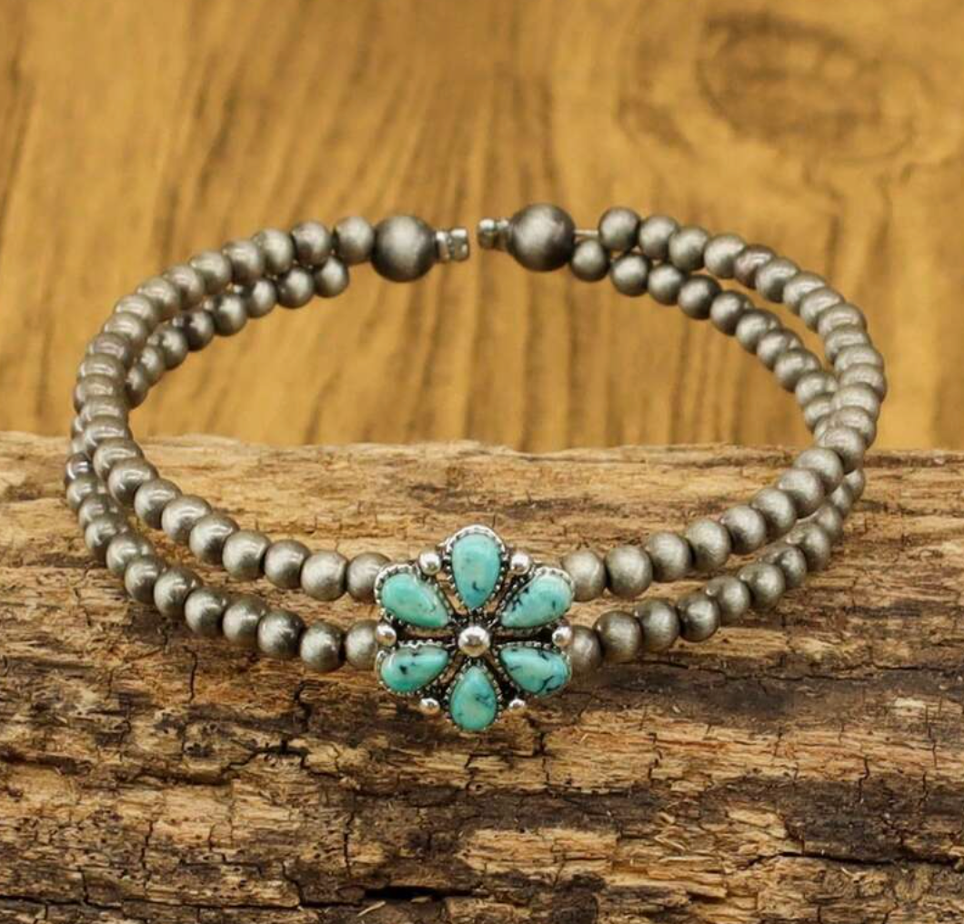 Turquoise Flower Bracelet - Mulberry Market Designs