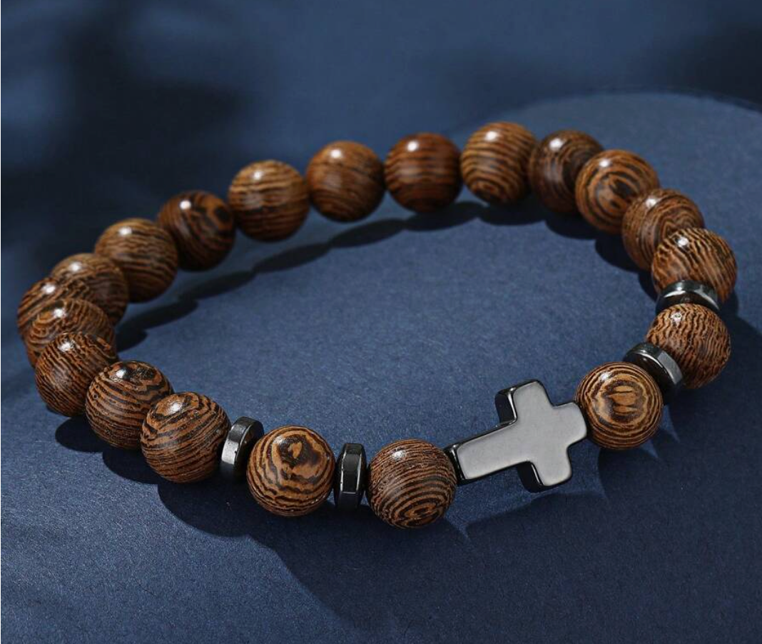 Mens Beaded Cross Bracelet - Mulberry Market Designs