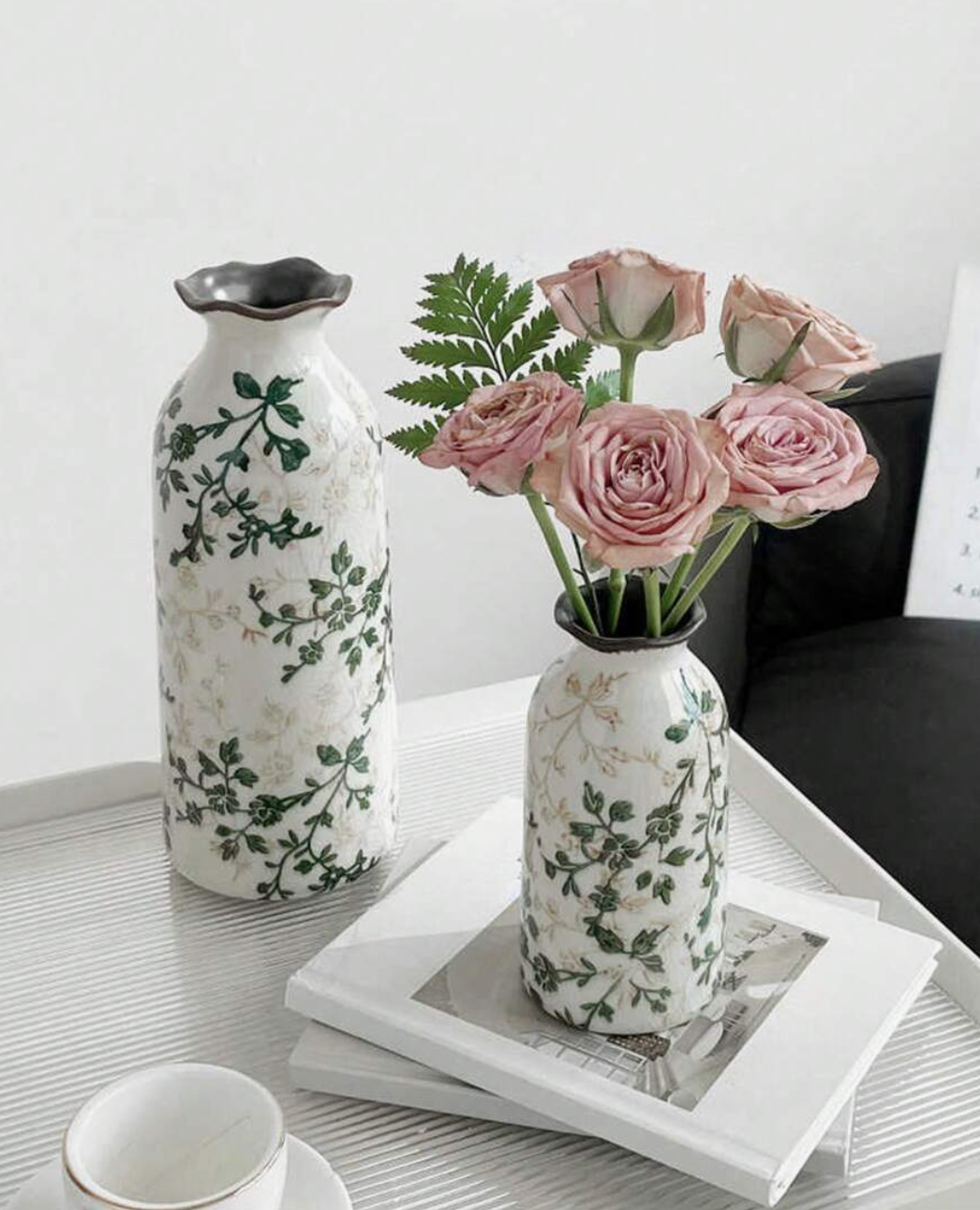 Handmade Green Vintage Crackled Ceramic Flower Vase