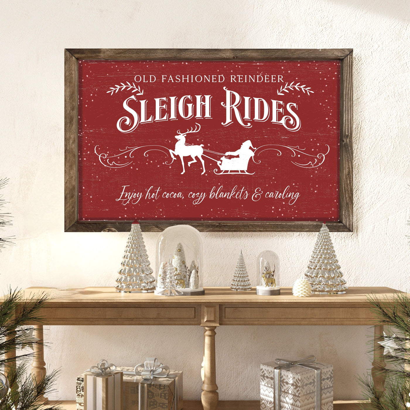 Sleigh Rides Farmhouse Christmas Sign Wood Framed Sign