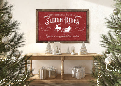 Sleigh Rides Farmhouse Christmas Sign Wood Framed Sign