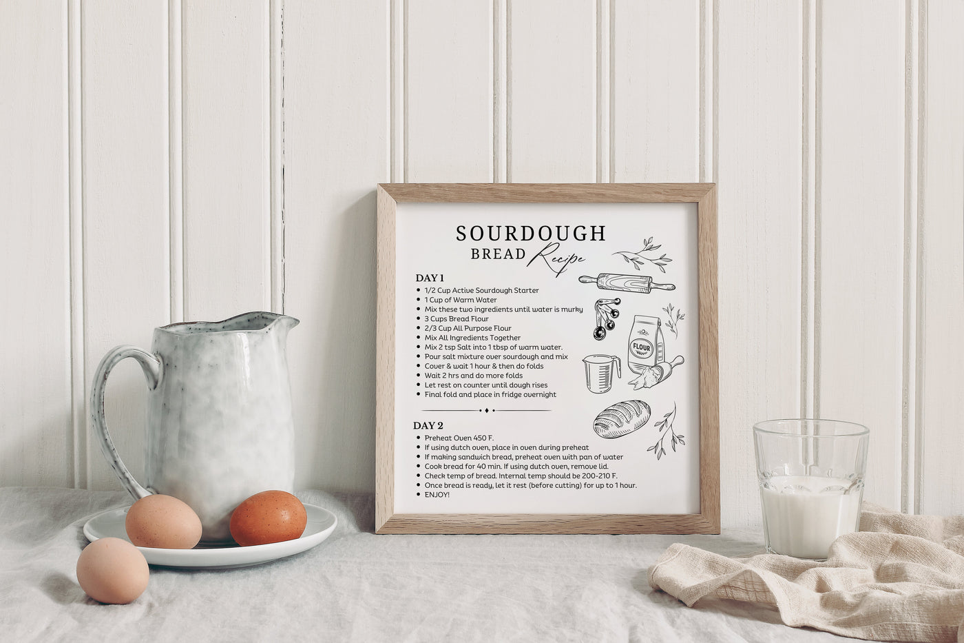 Sourdough Bread Recipe Kitchen Sign Wood Framed Sign