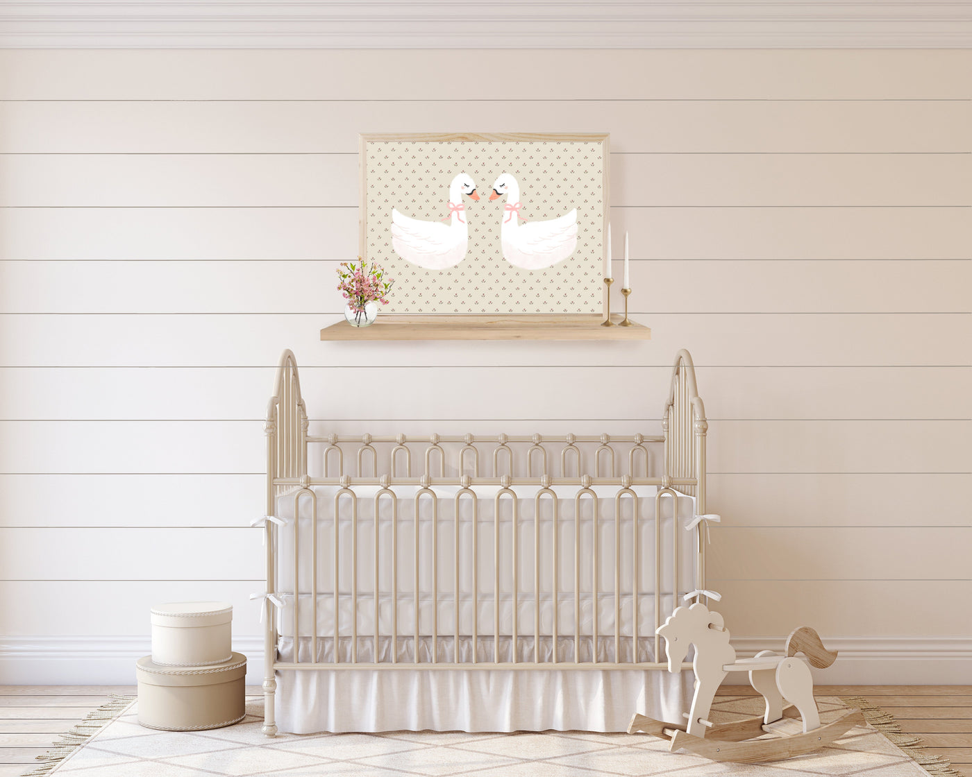 Two Little Swans Nursery Wall Art Wood Framed Sign