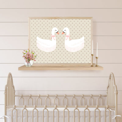 Two Little Swans Nursery Wall Art Wood Framed Sign