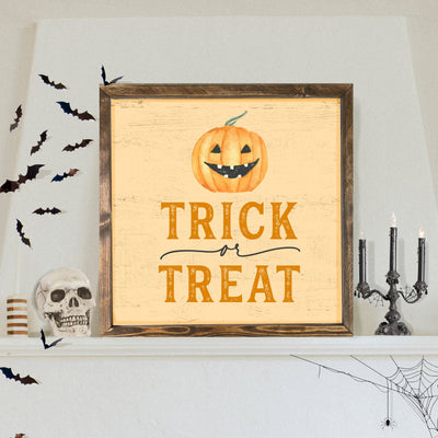 Trick or Treat | Halloween Wood Framed Sign - Mulberry Market Designs