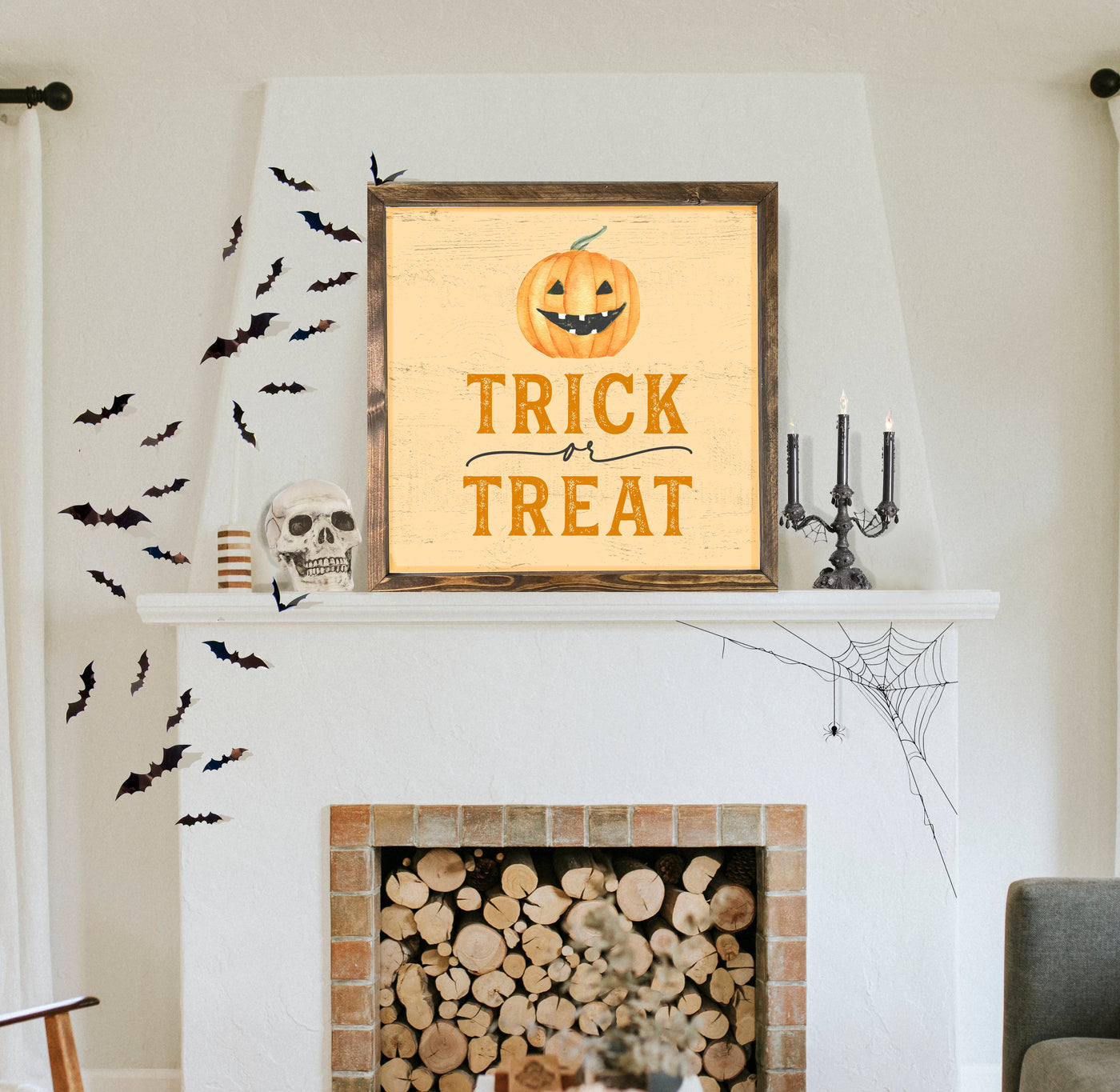 Trick or Treat | Halloween Wood Framed Sign - Mulberry Market Designs