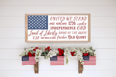 United We Stand Patriotic July 4Th Sign Wood Framed Sign